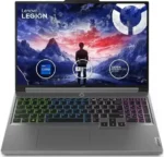 Front view of the Lenovo Legion 5 16IAX10 Laptop UAE in Storm Gray, featuring an open 16-inch 240Hz WQXGA display and a vibrant 24-zone RGB backlit keyboard.