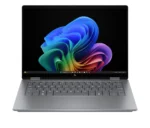 HP Omnibook X-Flip 14-FM0013DX 2-in-1 touchscreen laptop in Atmospheric Blue with Intel Core Ultra 5 processor, 16GB RAM, 512GB SSD, and 14-inch WUXGA display