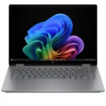 HP Omnibook X-Flip 14-FM0013DX 2-in-1 touchscreen laptop in Atmospheric Blue with Intel Core Ultra 5 processor, 16GB RAM, 512GB SSD, and 14-inch WUXGA display